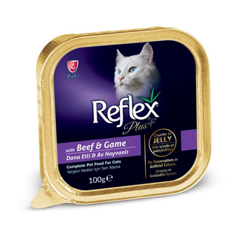 Reflex Plus Jöle İçinde Biftekli Ve Av Hayvanlı Yetişkin Kedi Konservesi 100 Gr