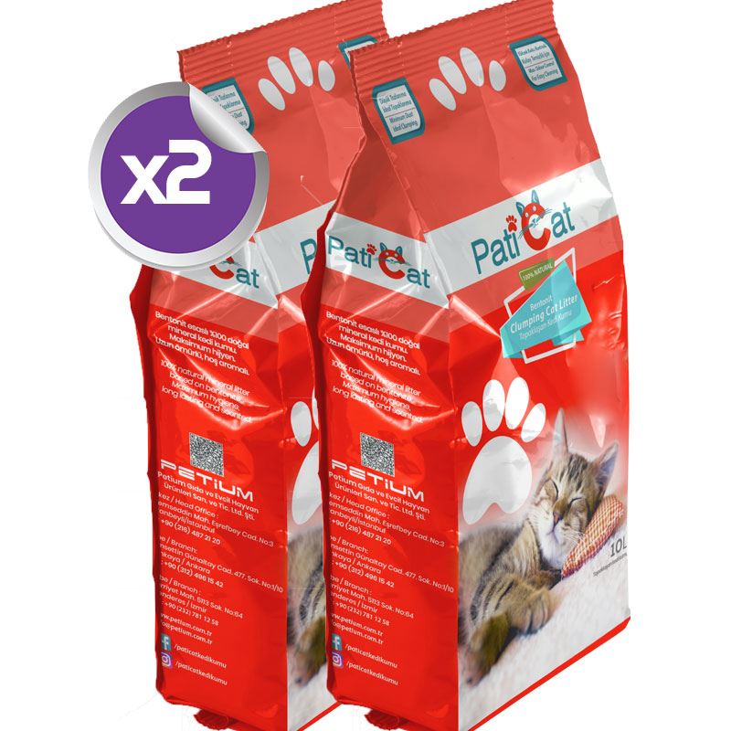 PatiCat Natural Parfümsüz Doğal Kalın Kedi Kumu 10 Lt x 2