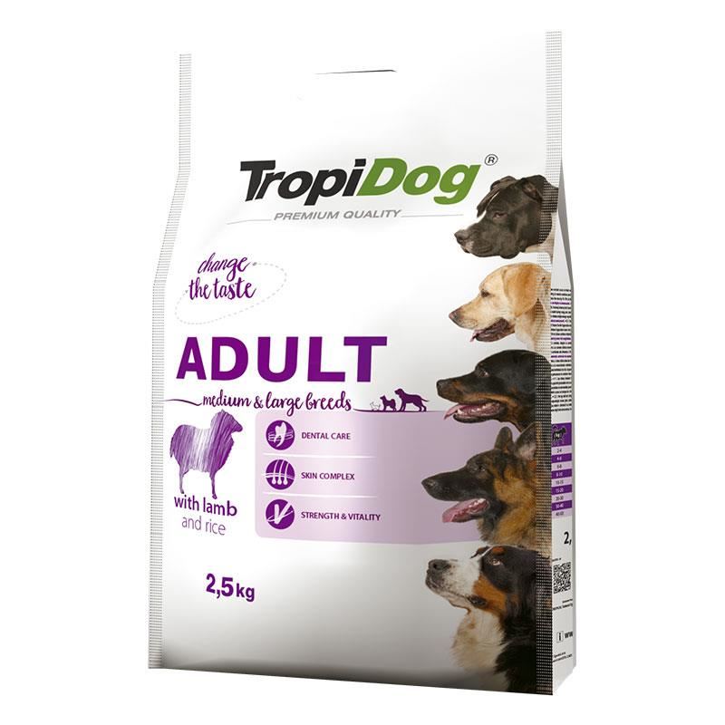 TropiDog Kuzu Etli ve Pirinçli Yetişkin Köpek Maması Medium Large 2,5 kg