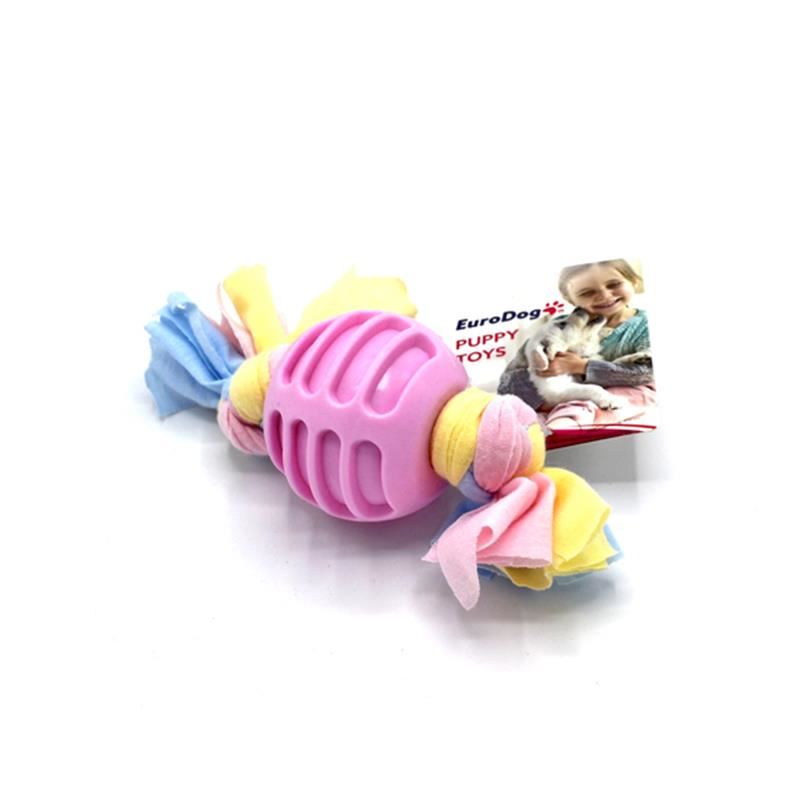 EuroDog Puppy Toys Diş İpli Kauçuk Top Yavru Köpek Oyuncağı Pembe 17 Cm