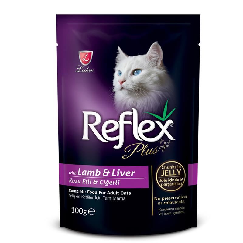 Reflex Plus Pouch Parça Etli Kuzulu ve Ciğerli Kedi Konservesi 100 Gr