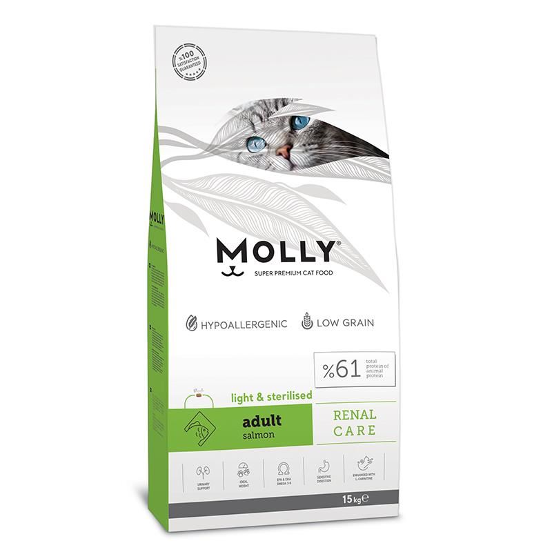 Molly Renal Care Düşük Tahıllı Somonlu Light Kısır Kedi Maması 15kg