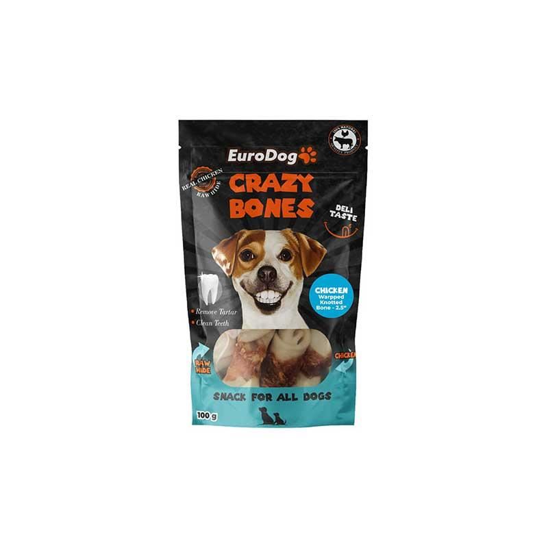 Eurodog Crazy Bones Tavuk Sargılı Düğümlü Köpek Ödülü 100 gr