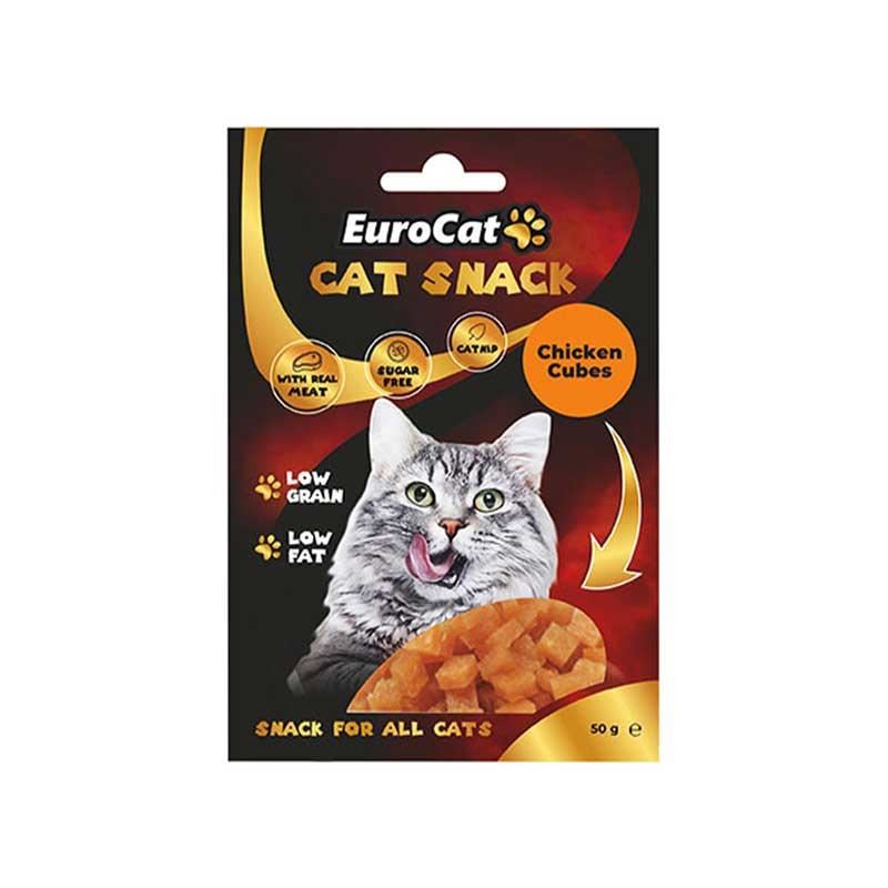 EuroCat Düşük Tahıllı Tavuklu ve Catnipli Küp Kedi Ödülü 50gr