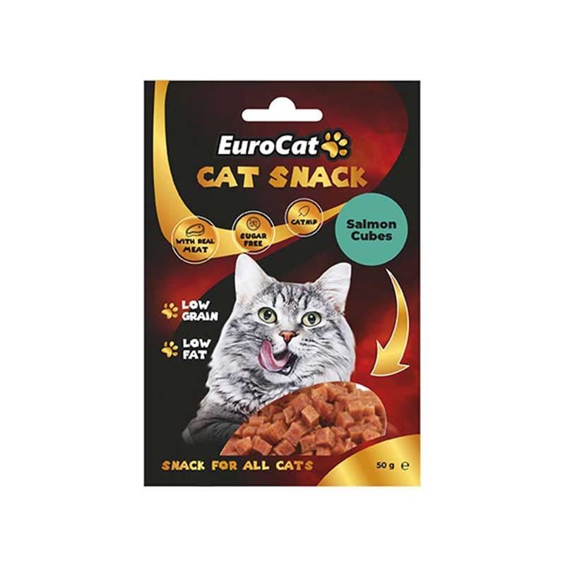 EuroCat Düşük Tahıllı Somonlu ve Catnipli Küp Kedi Ödülü 50gr