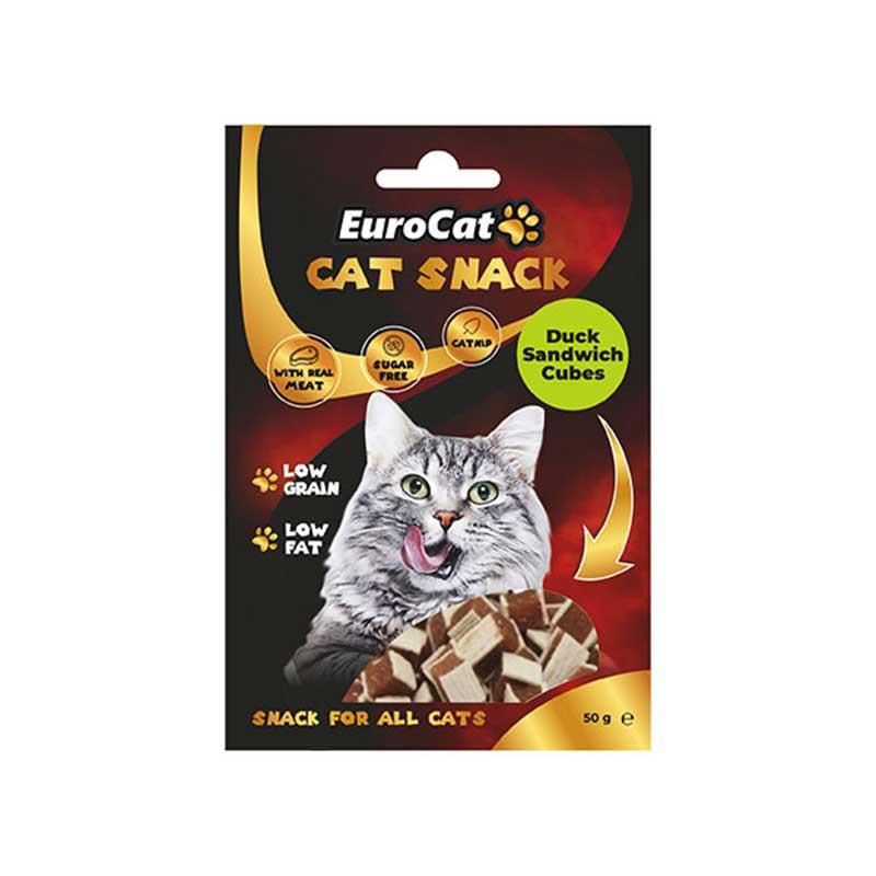 EuroCat Düşük Tahıllı Ördekli Catnipli Küp Sandviç Kedi Ödülü 50gr