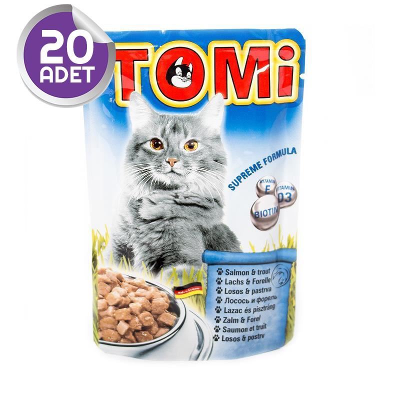 Tomi Somonlu ve Alabalıklı Yetişkin Pouch Kedi Konservesi 100gr x20