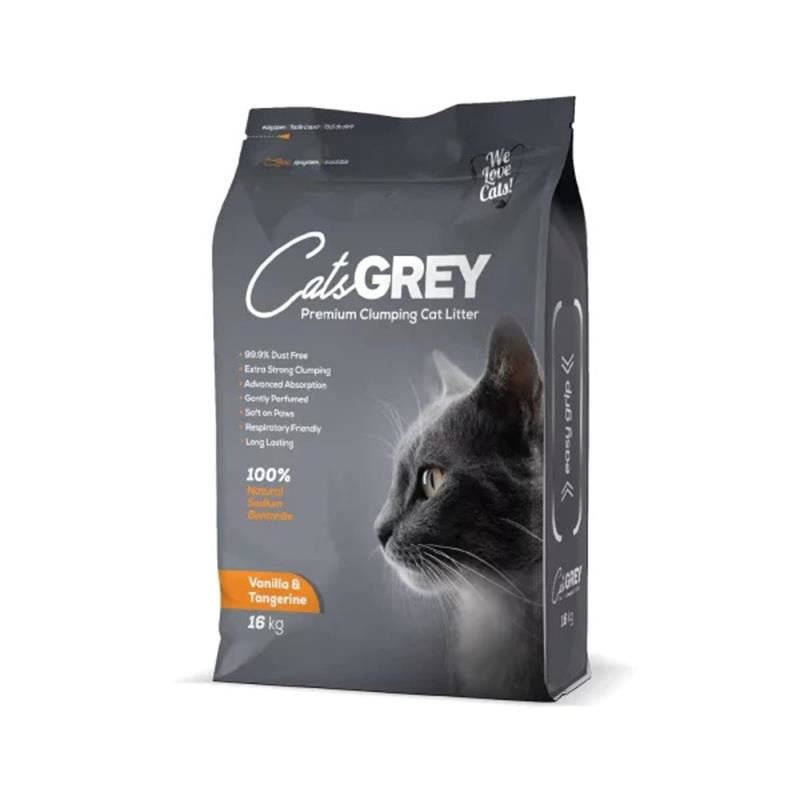Cats Grey Vanilya ve Mandalina Kokulu İnce Taneli Bentonit Kedi Kumu 16kg