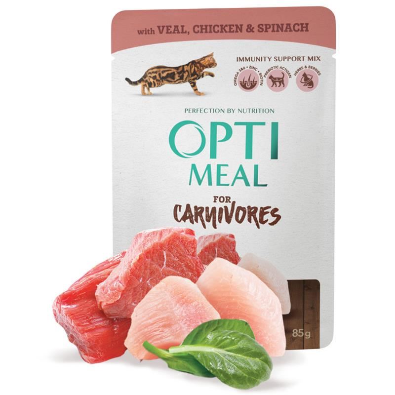 Optimeal Carnivores Fileto Dana Etli Tavuklu ve Ispanaklı Yetişkin Kedi Konservesi 85gr