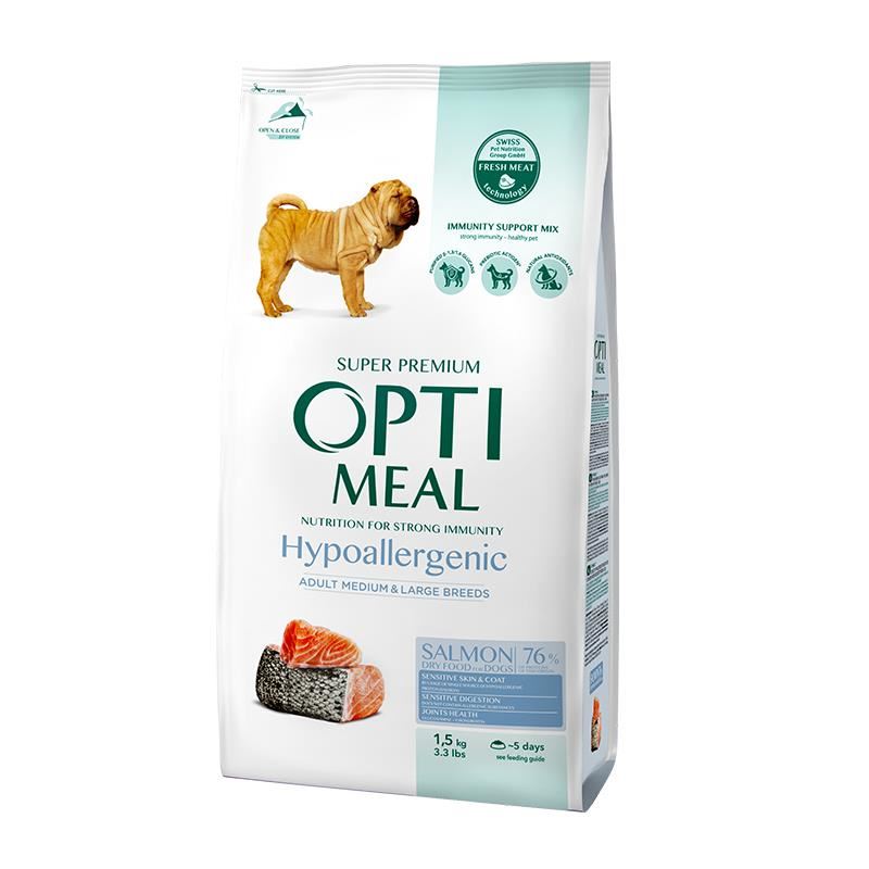 Optimeal Hypo-Allergenic Somonlu Orta ve Büyük Irk Yetişkin Köpek Maması 1.5kg