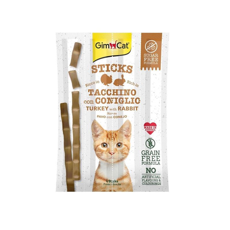 GimCat Sticks Hindili ve Tavşan Etli Taurinli Tahılsız Kedi Ödül Çubuğu 20gr