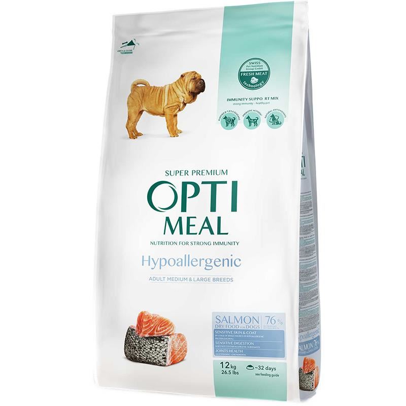 Optimeal Hypo-Allergenic Somonlu Orta ve Büyük Irk Yetişkin Köpek Maması 12kg