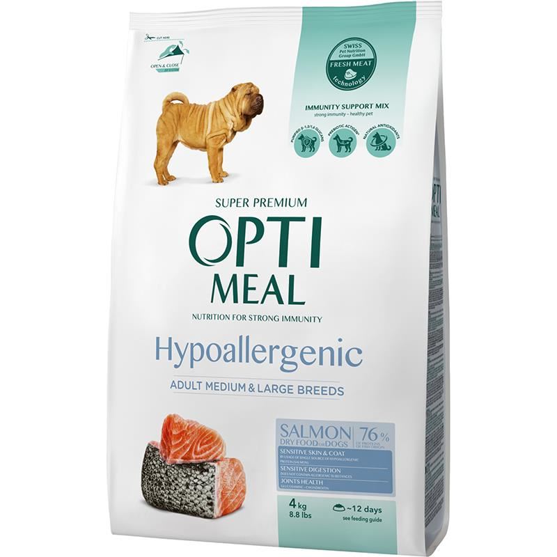 Optimeal Hypo-Allergenic Somonlu Orta ve Büyük Irk Yetişkin Köpek Maması 4kg