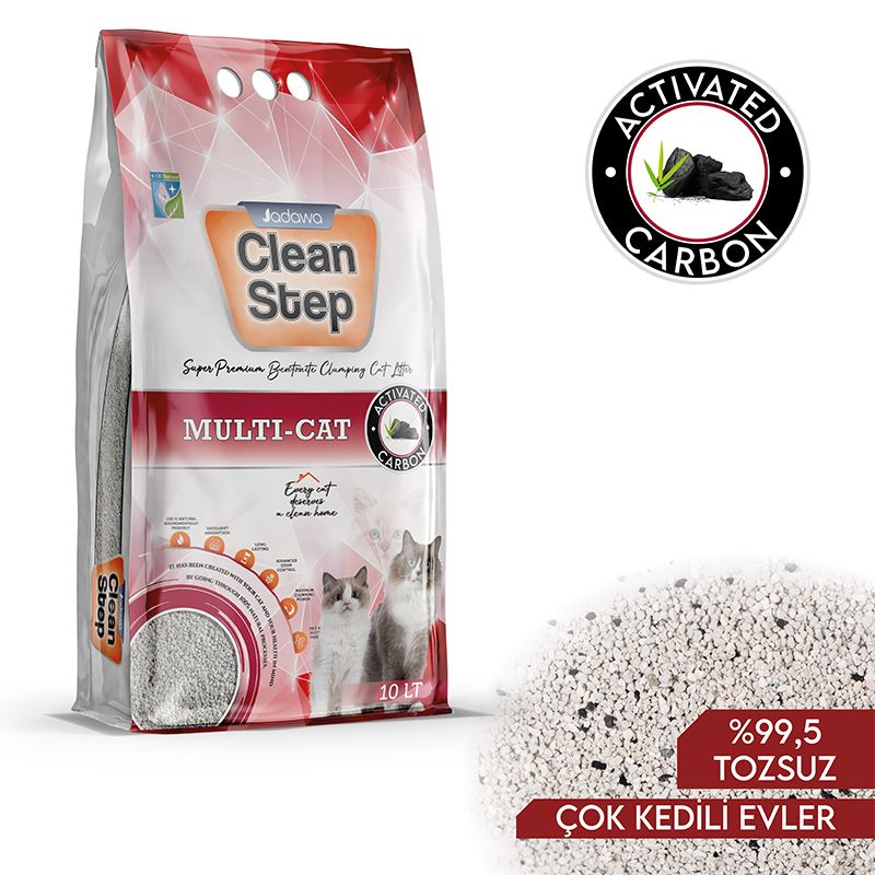 Clean Step Multi-Cat Çoklu Kediler İçin Aktif Karbonlu İnce Tane Topaklanan Kedi Kumu 10lt
