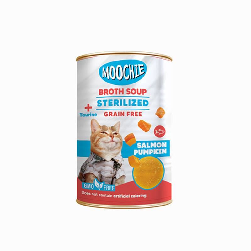 Moochie Somonlu ve BalKabaklı Tahılsız Kısırlaştırılmış Kedi Çorbası 135ml
