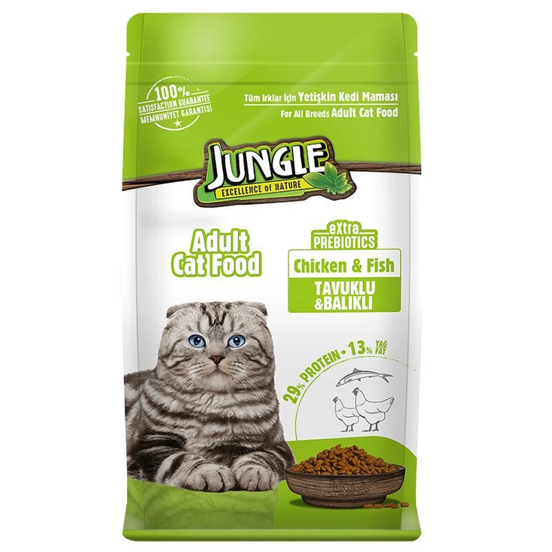 Jungle Tavuklu ve Balıklı Yetişkin Kedi Maması 15kg