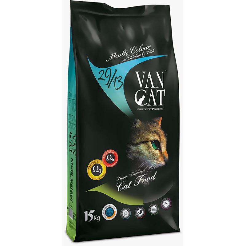 VanCat MultiColor Tavuklu Balıklı ve Pirinçli Yetişkin Kedi Maması 15kg