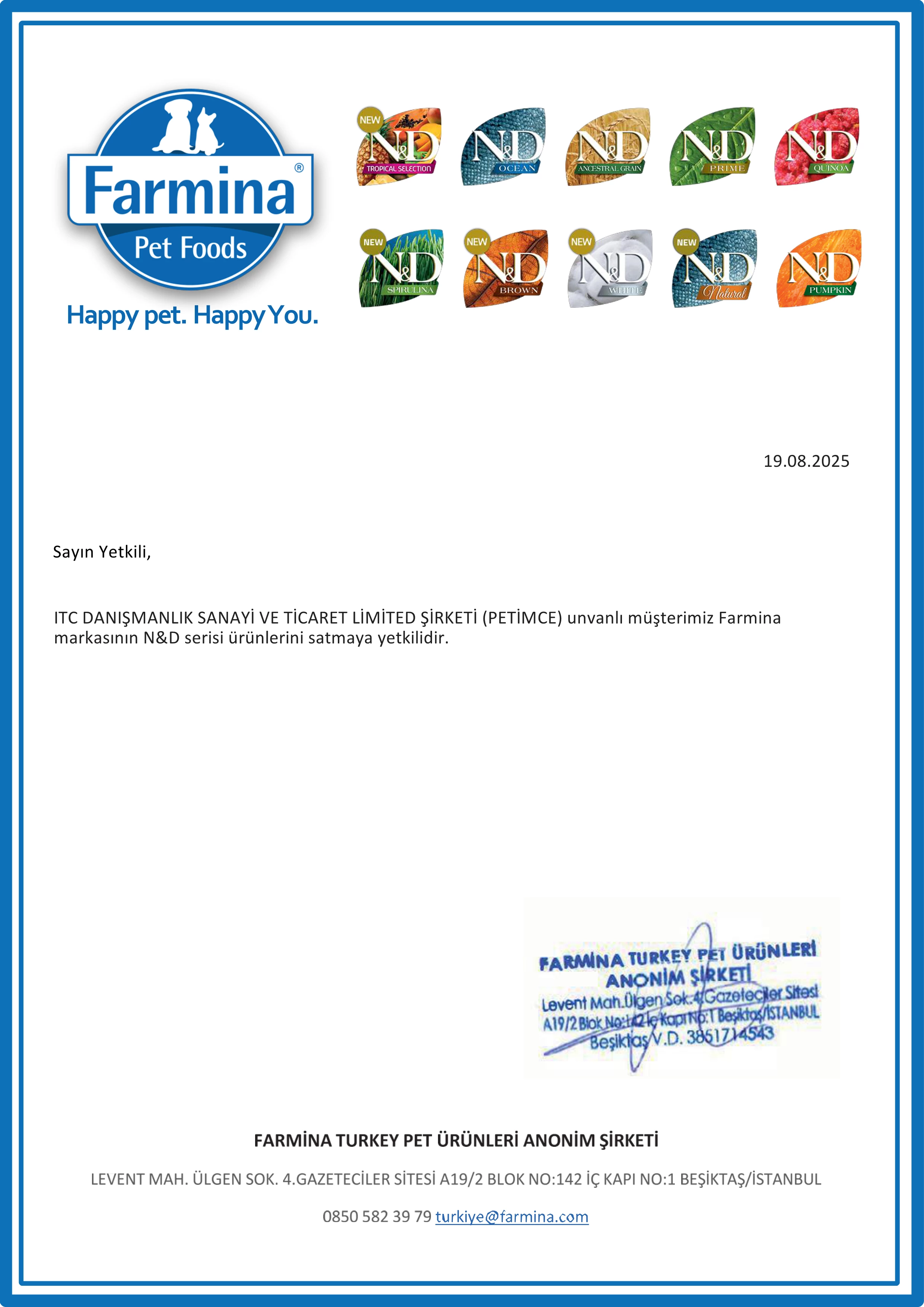 farmina yetki belgesi