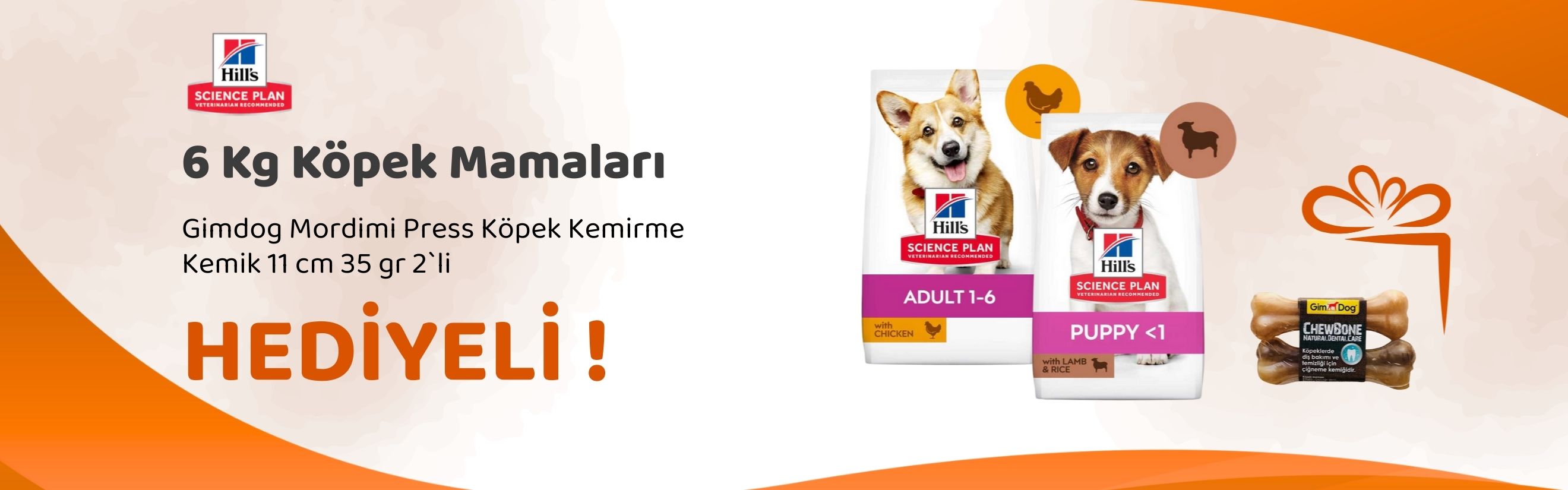 Hill's Science Plan 6 Kg Köpek Mamalarına 1 Adet Gimdog Mordimi Press Köpek Kemirme Kemik 11 cm 35 gr 2'li Hediye