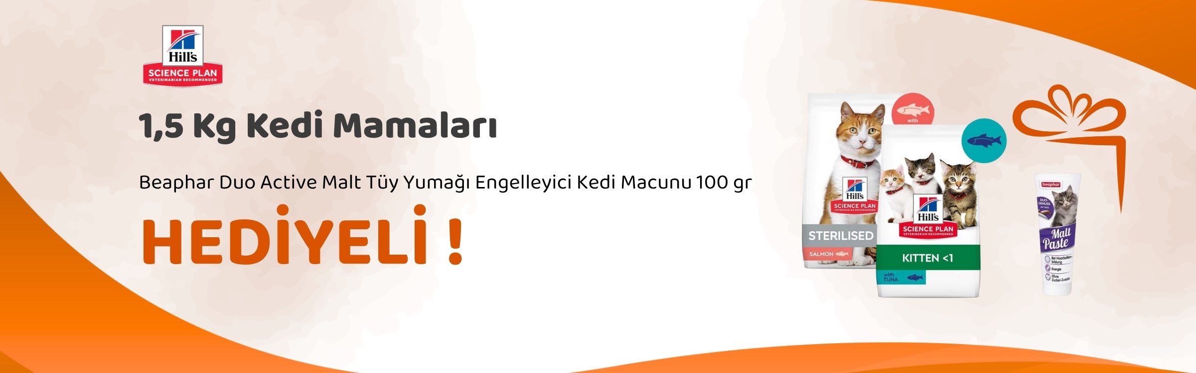 Hill's Science Plan 1,5 Kg Kedi Mamalarına 1 Adet Beaphar Duo Active Malt Tüy Yumağı Engelleyici Kedi Macunu 100 gr Hediye