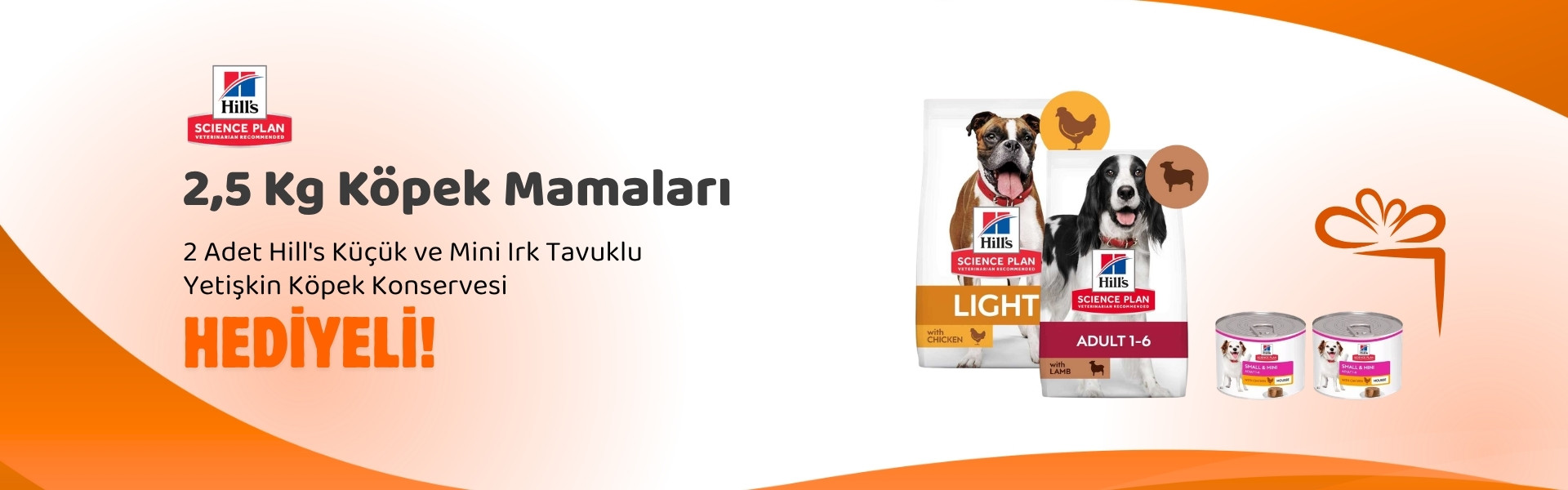 Hill's Science Plan 1,5 ve 2,5 Kg Köpek Mamalarına Gimdog Mordimi Beyaz Köpek Çiğneme Kemiği 11 cm 2'li 70 gr Hediye