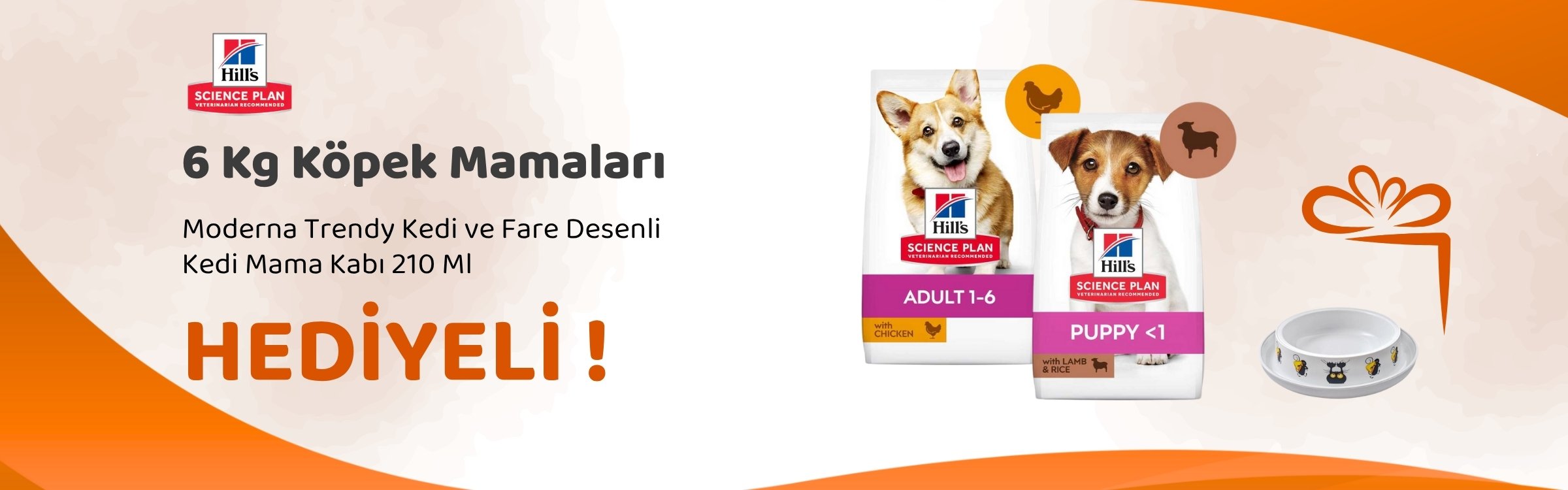 Hill's Science Plan 6 Kg Köpek Mamalarına 1 Adet Moderna Trendy Kedi ve Fare Desenli Kedi Mama Kabı 210 Ml Hediye
