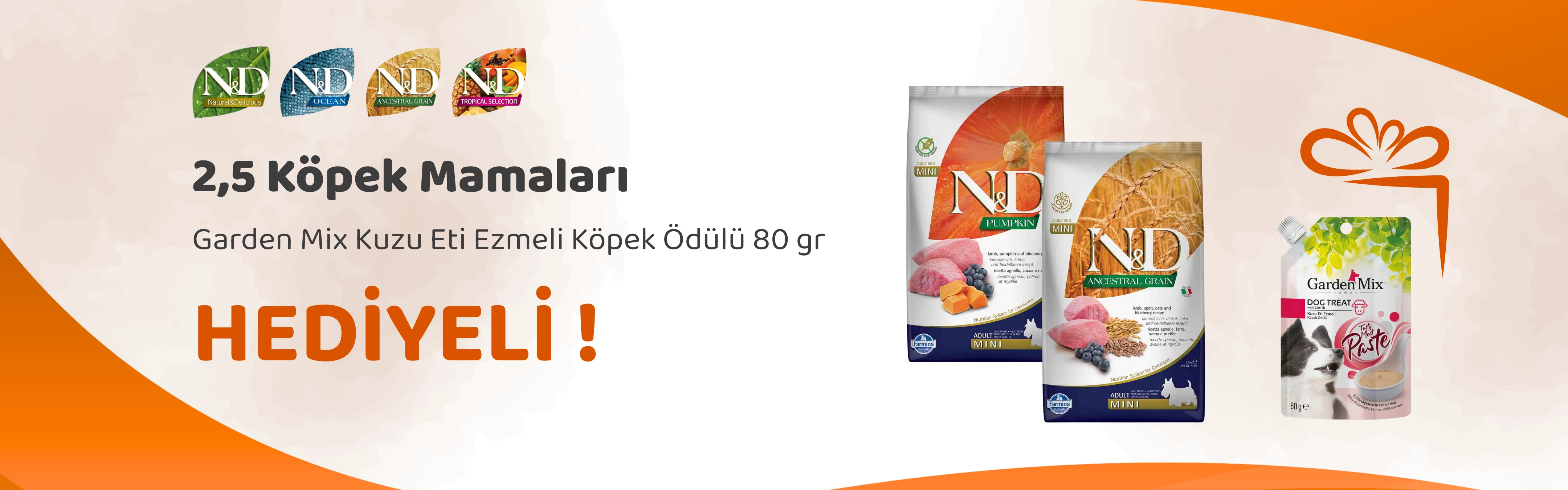 N&D 2,5 Kg Köpek Mamalarına Garden Mix Kuzu Eti Ezmeli Köpek Ödülü 80 gr Hediye