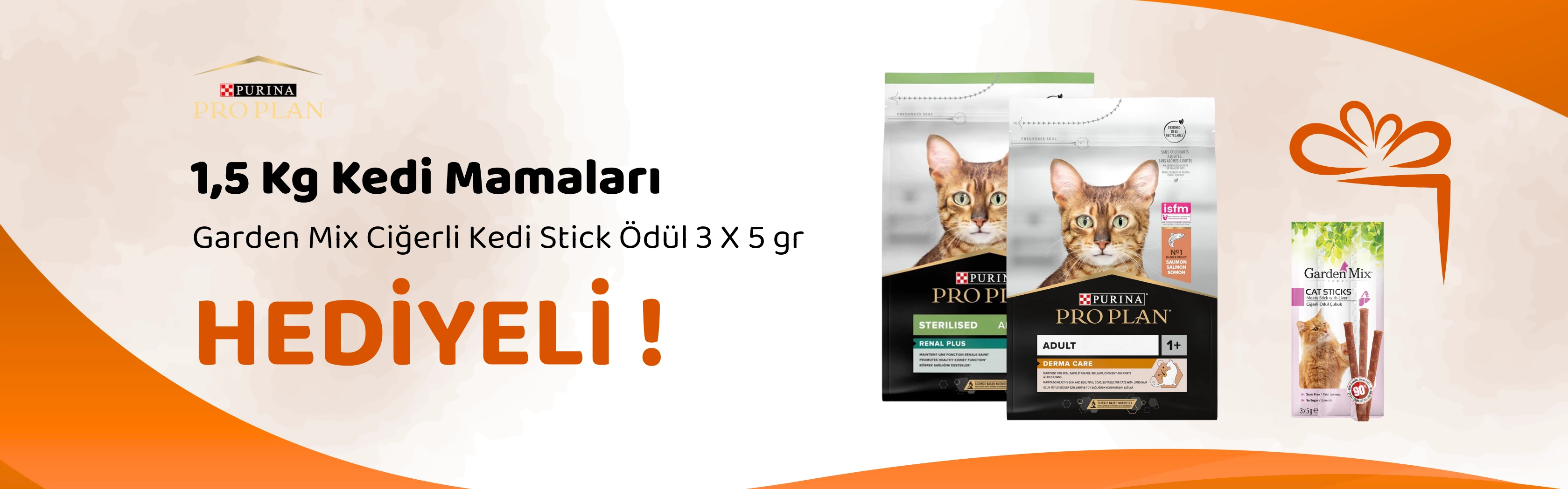 Pro Plan 1,5 Kg Kedi Mamalarına Garden Mix Ciğerli Kedi Stick Ödül 3 X 5 gr Hediye