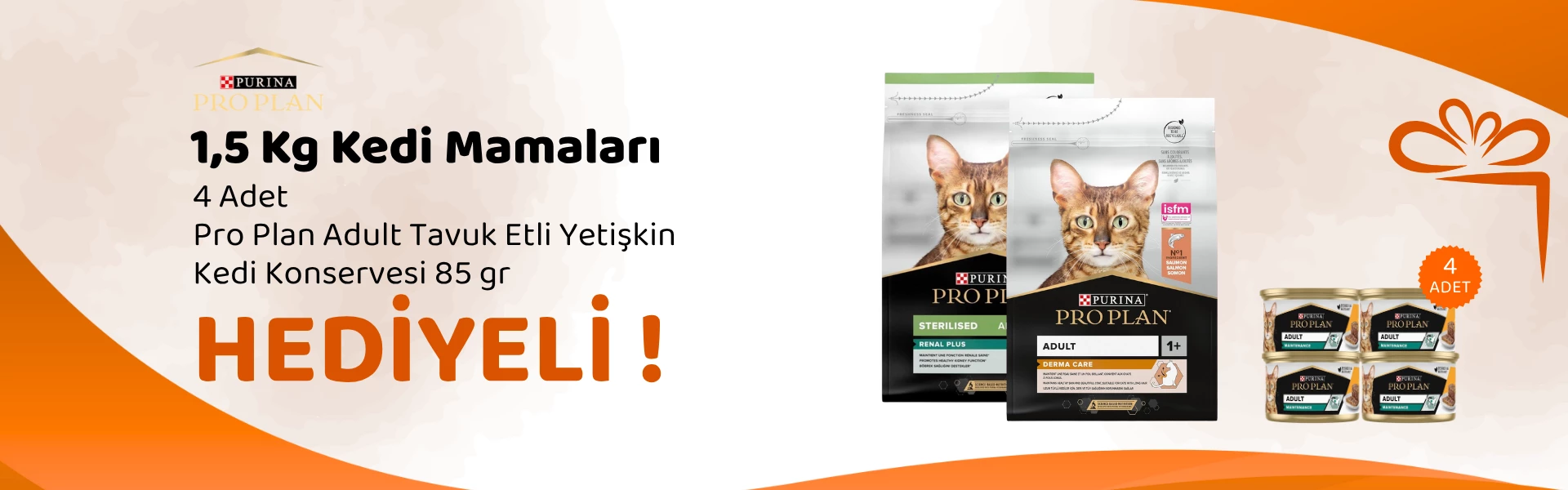 Pro Plan 1,5 Kg Kedi Maması Alana 4 Adet Pro Plan Adult Tavuk Etli Yetişkin Kedi Konservesi 85 gr Hediye