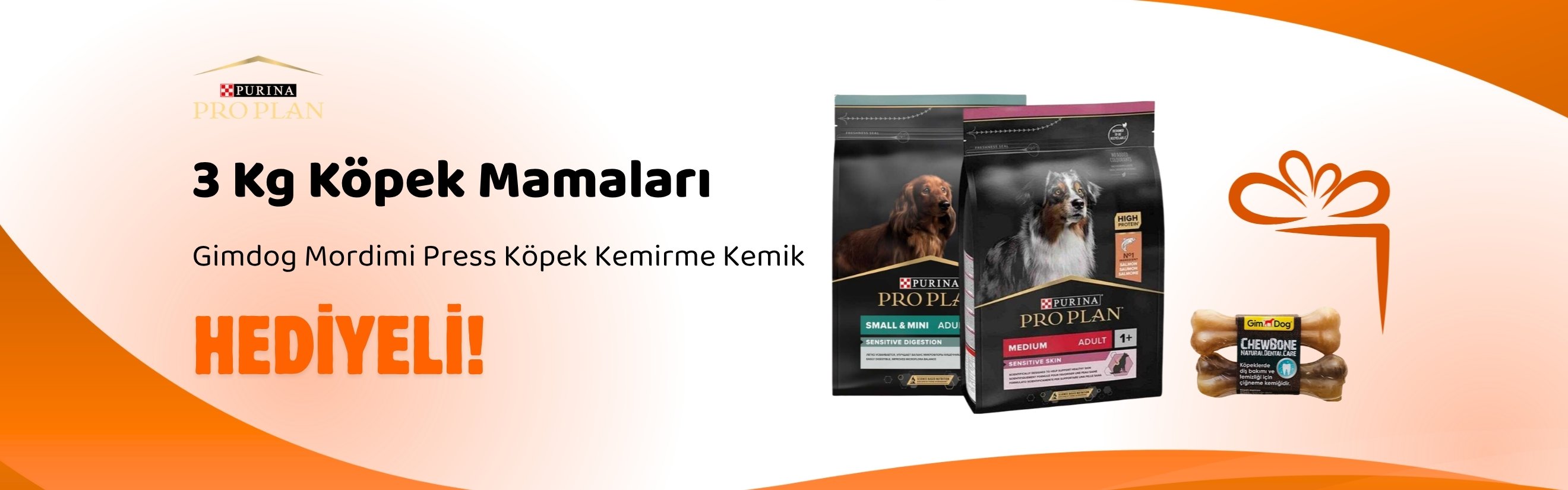 Pro Plan 3 Kg Köpek Mamalarına Gimdog Mordimi Press Köpek Kemirme Kemik 11 cm 35 gr 2'li Hediye