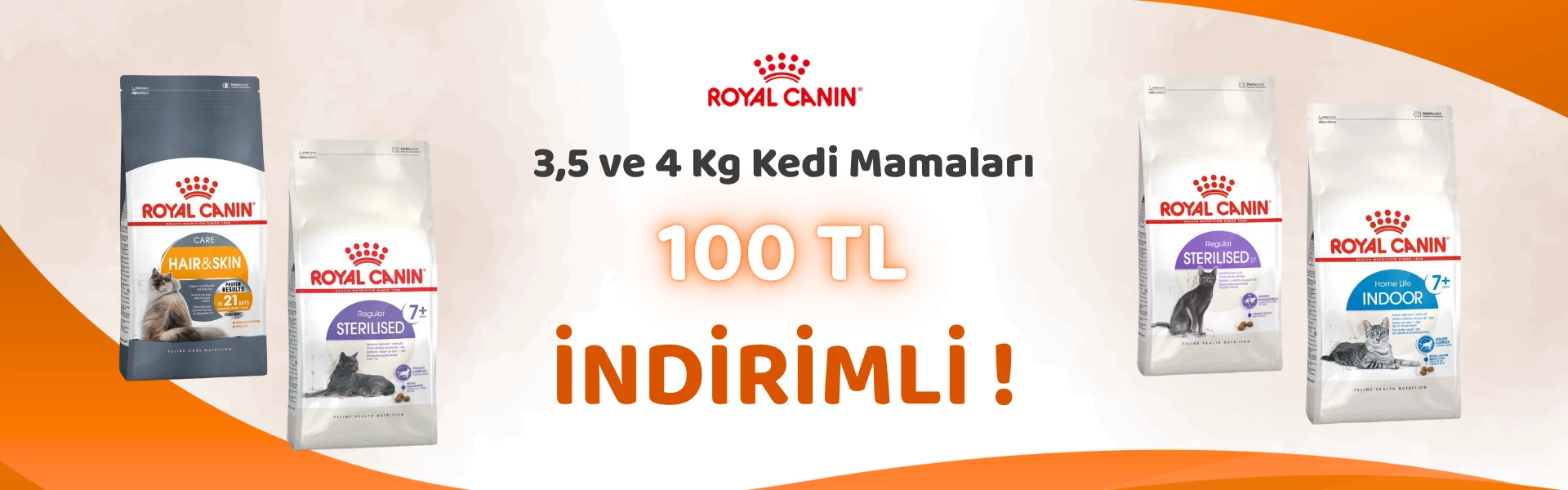 Royal Canin 3,5 ve 4 Kg Kedi Mamalarında 100 TL İndirim