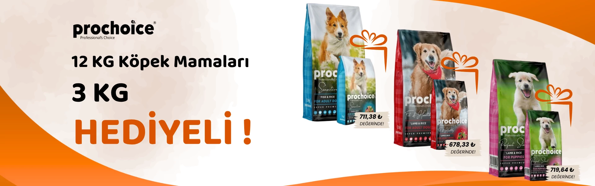 Seçili Prochoice 12 kg Köpek Mamaları 3 kg Hediyeli