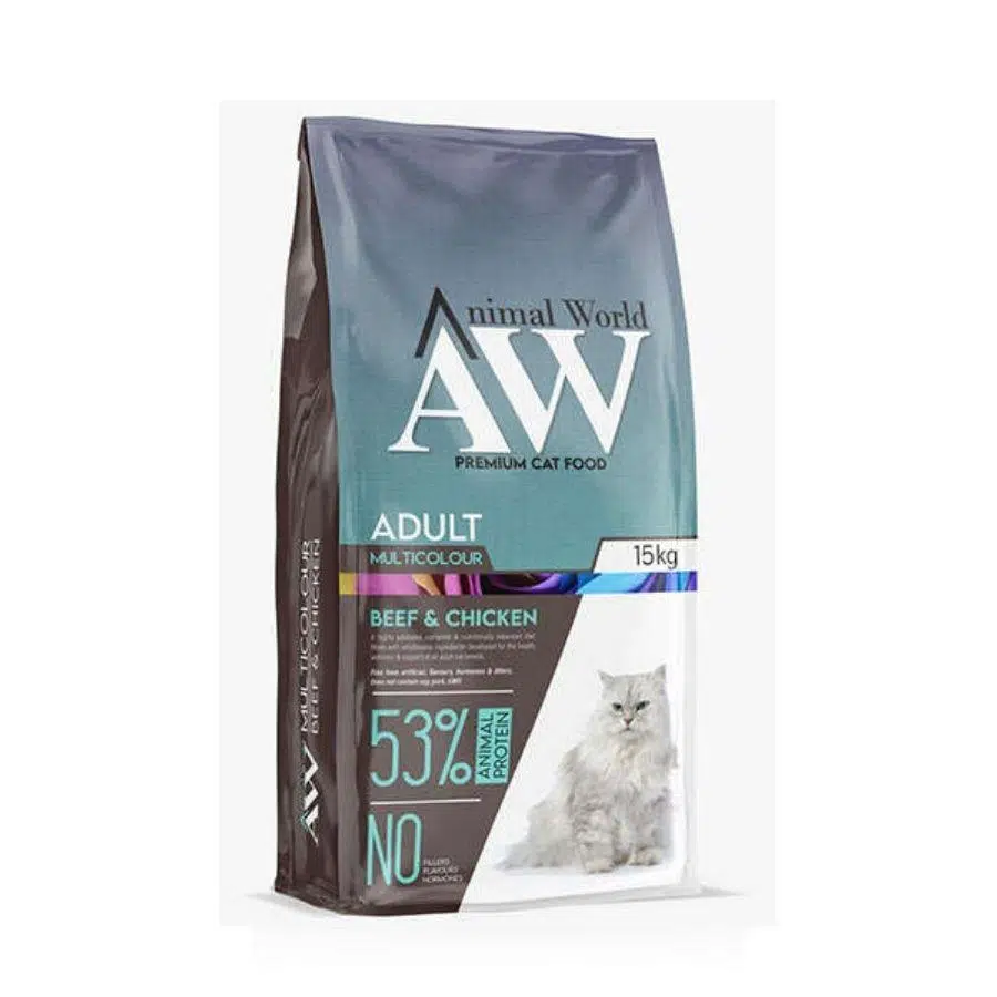 Animal World Multicolour Biftek ve Tavuklu Yetişkin Kedi Maması 15 Kg