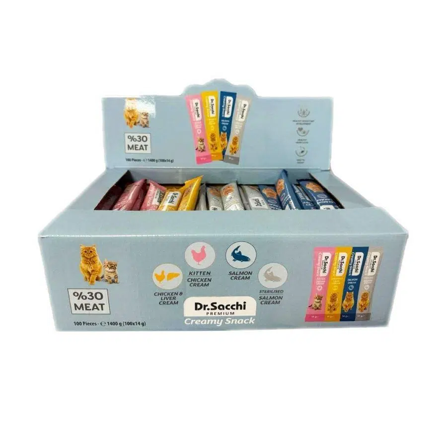 Dr. Sacchi Creamy Snack Karışık Lezzetler Sıvı Krema Kedi Ödülü 100'lü Kutu