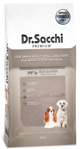 Dr.Sacchi Düşük Tahıllı Sığır Etli ve Kuzu Etli Mini Irk Yetişkin Köpek Maması 12 kg