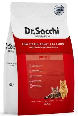 Dr. Sacchi Premium Düşük Tahıllı Sığır Etli Yetişkin Kedi Maması 1 kg