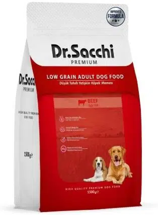 Dr. Sacchi Premium Düşük Tahıllı Sığır Etli Yetişkin Köpek Maması 1,5 kg