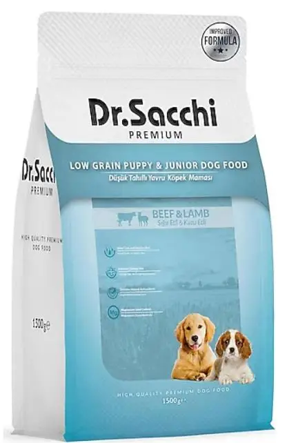 Dr. Sacchi Premium Düşük Tahıllı Sığır ve Kuzu Etli Yavru Köpek Maması 1,5 kg