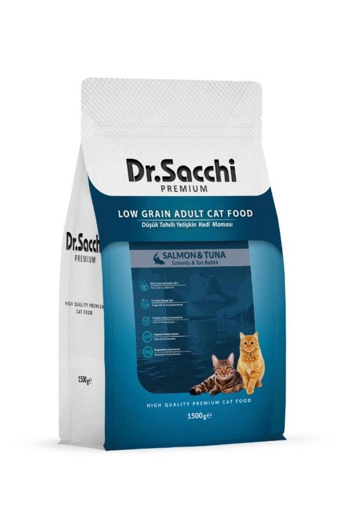 Dr. Sacchi Premium Düşük Tahıllı Somonlu ve Ton Balıklı Yetişkin Kedi Maması 1,5 kg