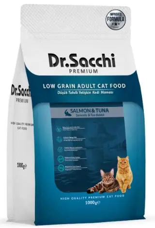 Dr. Sacchi Premium Düşük Tahıllı Somonlu ve Ton Balıklı Yetişkin Kedi Maması 1 kg