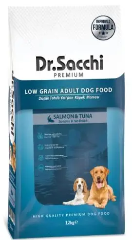 Dr.Sacchi Premium Düşük Tahıllı Somonlu ve Ton Balıklı Yetişkin Köpek Maması 12 kg