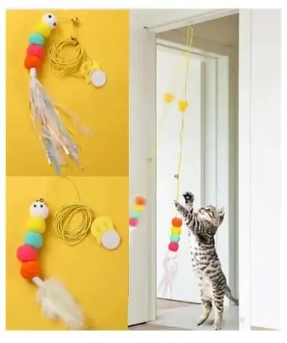 Elastik Tırtıl Kedi Oyuncağı Vantuzlu Lastikli Kedi Kelebek Yakalama Egzersiz Oyuncağı