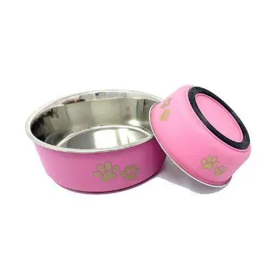 EuroDog Pati Desenli Pembe Kedi Köpek Mama Su Kabı 300 ml