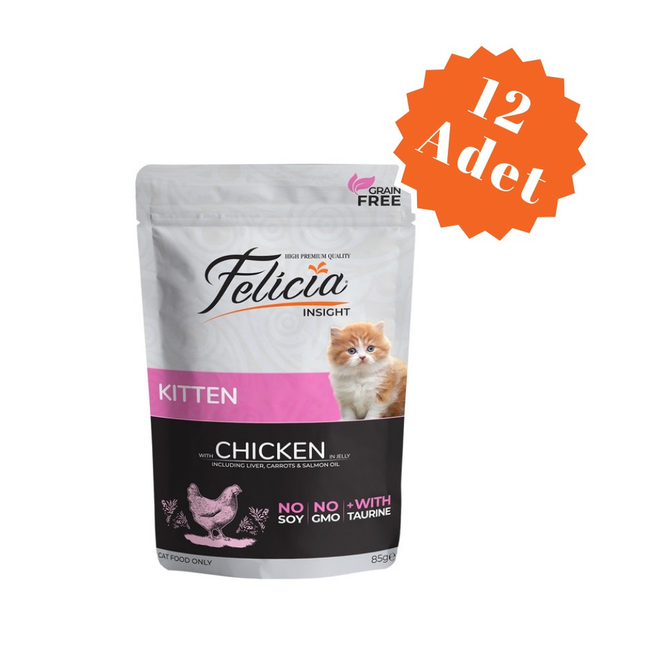 Felicia Pouch Tavuklu Tahılsız Yavru Kedi Konservesi 85 Gr x 12 Adet