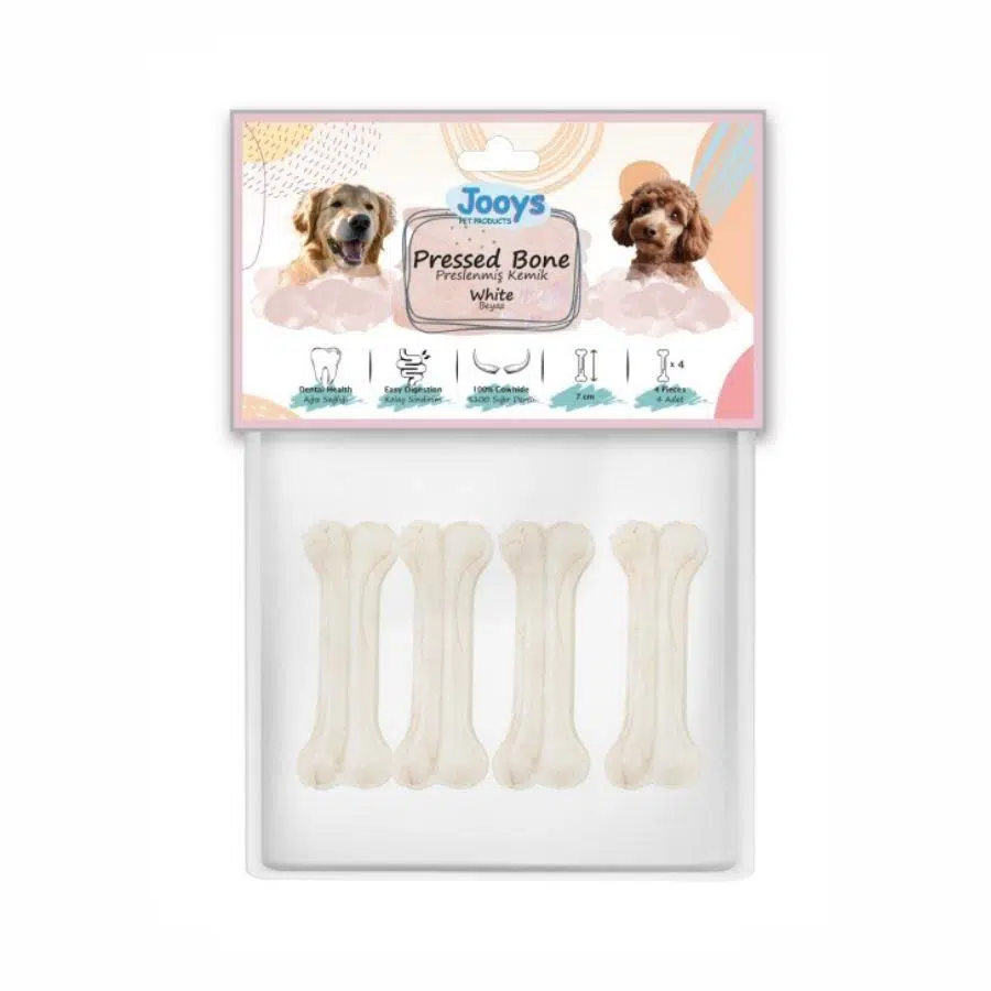 Jooys Beyaz Pres Köpek Ödül Kemiği 7 cm 4'lü