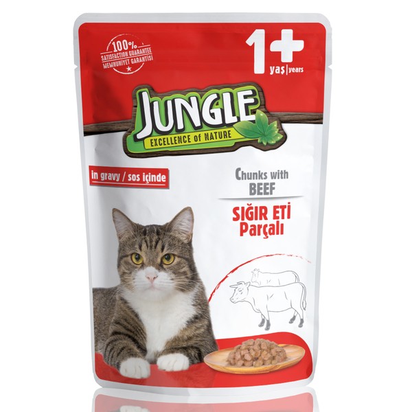 Jungle Pouch Sığır Eti Parçalı Soslu Yetişkin Kedi Konservesi 100 Gr