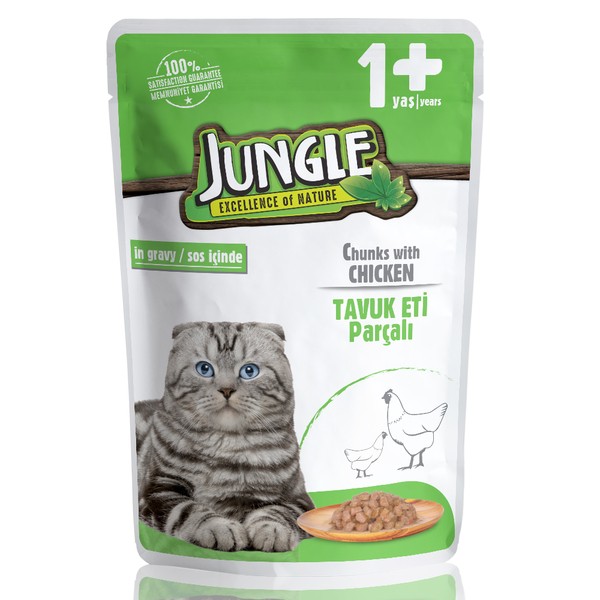 Jungle Pouch Tavuk Eti Parçalı Soslu Yetişkin Kedi Konservesi 100 Gr