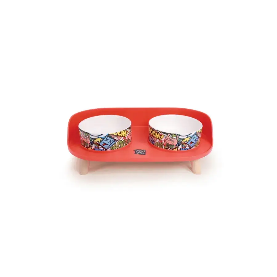 M-Pets Altıtude Urban Style Kırmızı 2'li Mama Kabı Standı