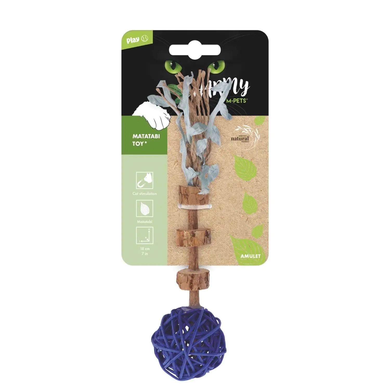 M-Pets Charmy Amulet Matatabi Kedi Çubuklu Top Oyuncağı 18 Cm