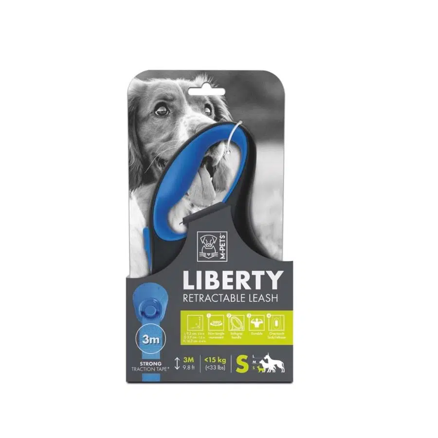 M-Pets Liberty Mavi Otomatik Şerit Köpek Gezdirme Tasması 3 Mt S